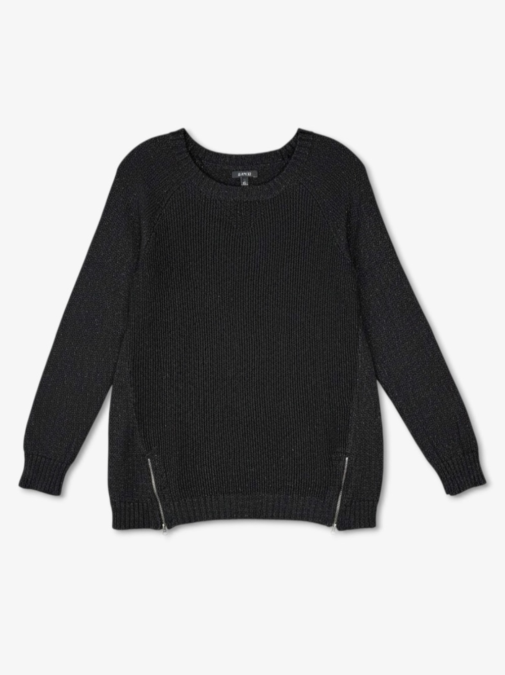 Apt 9. Metallic Knit Crewneck Sweater Black S Side Zip